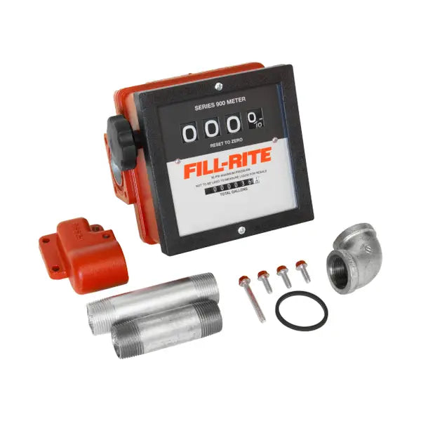 Fill-Rite, Medidor mecánico de transferencia de combustible de 4 dígitos, 6-40 GPM, galones (no apto para reventa de líquidos)