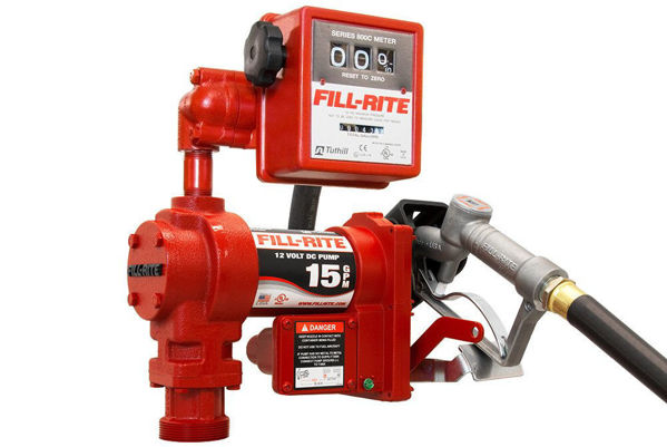 Picture of FILL-RITE FR1211H 12V 15 GPM FUEL TRANSFER PUMP (MANUAL NOZZLE, DISCHARGE HOSE, MECHANICAL GALLON METER, SUCTION PIPE)-SOLD OUT